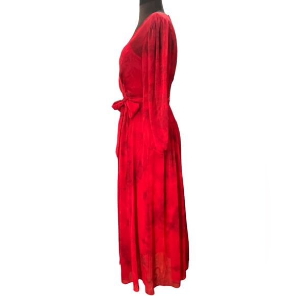 Calvin Klein Romantic Floral Tie Dye Flowy Belted Boho Sleeved Maxi Dress Size 4 - Picture 4 of 7